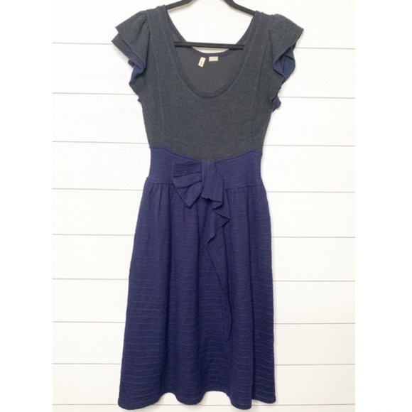 Anthropologie Moth Curtain Call Blue Grey Wool Dress - Picture 2 of 7